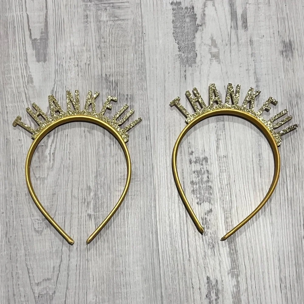 Pair of Gold Glitter Thankful Thanksgiving Headband